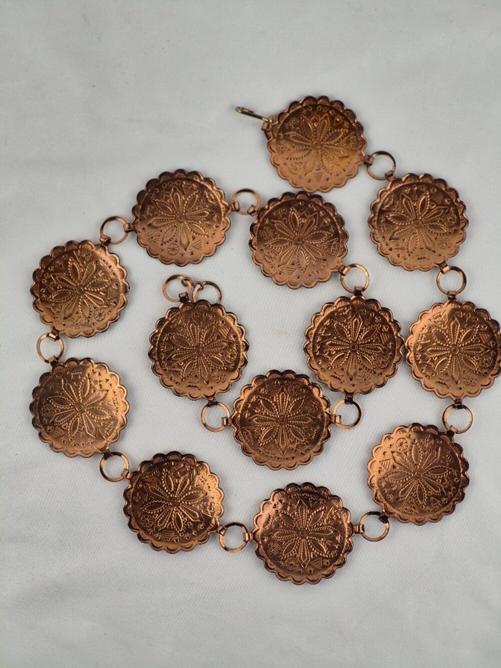 Vintage Native American Style Copper Tone Medallion Belt - Picture 7 of 10